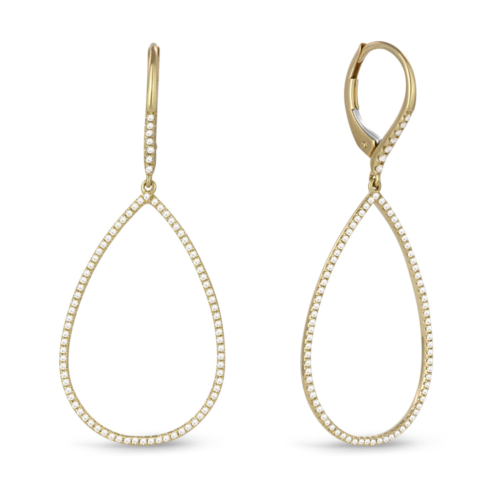 Beautiful Hand Crafted 14K Yellow Gold White Diamond Milano Collection Drop Dangle Earrings With A Lever Back Closure