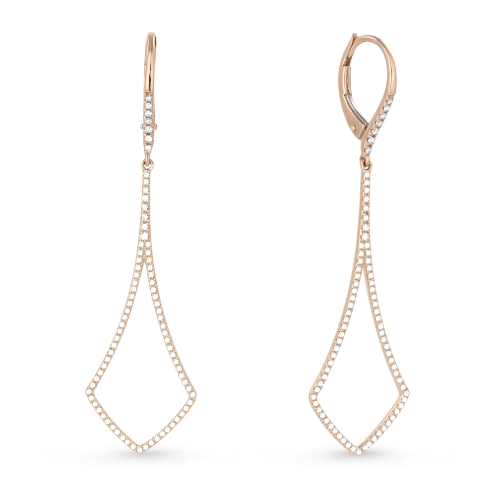 Beautiful Hand Crafted 14K Rose Gold White Diamond Milano Collection Drop Dangle Earrings With A Lever Back Closure