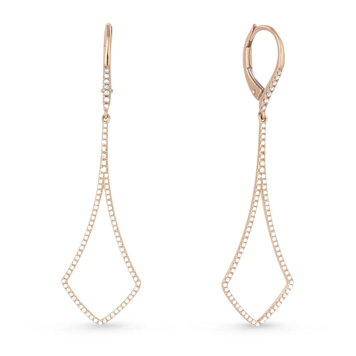 Beautiful Hand Crafted 14K Rose Gold White Diamond Milano Collection Drop Dangle Earrings With A Lever Back Closure