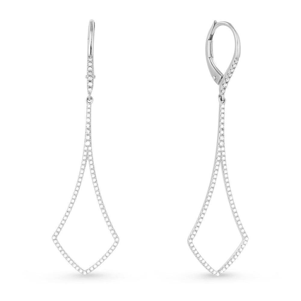 Beautiful Hand Crafted 14K White Gold White Diamond Milano Collection Drop Dangle Earrings With A Lever Back Closure