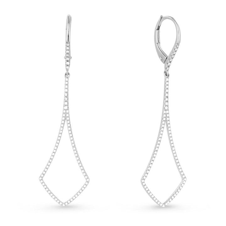 Beautiful Hand Crafted 14K White Gold White Diamond Milano Collection Drop Dangle Earrings With A Lever Back Closure