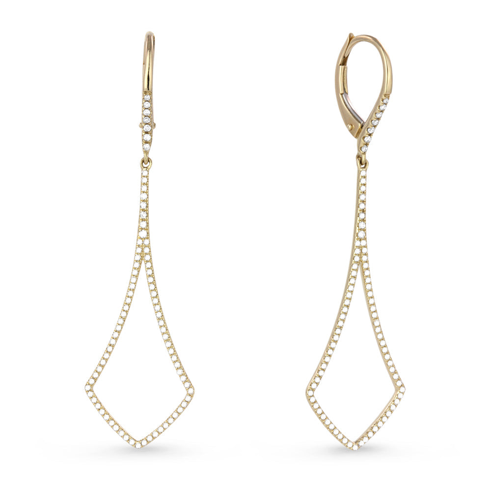 Beautiful Hand Crafted 14K Yellow Gold White Diamond Milano Collection Drop Dangle Earrings With A Lever Back Closure