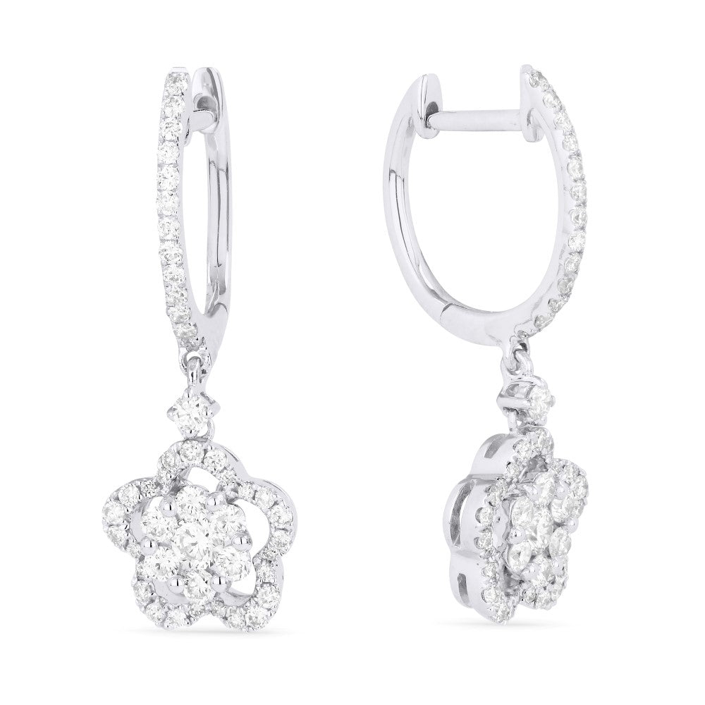 Beautiful Hand Crafted 14K White Gold White Diamond Lumina Collection Drop Dangle Earrings With A Lever Back Closure