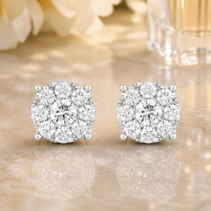 E1228 - 14K White Gold Diamond Round Stud Earrings