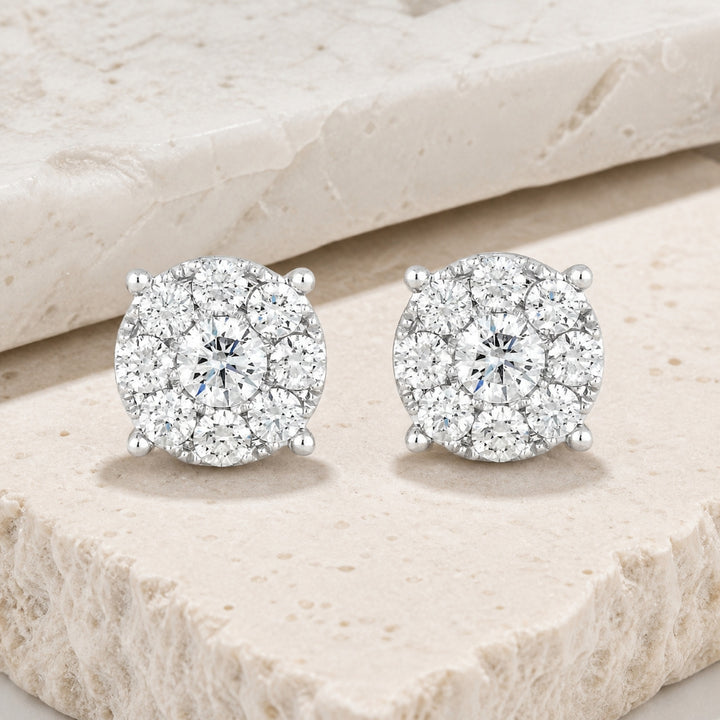 E1228 - 14K White Gold Diamond Round Stud Earrings
