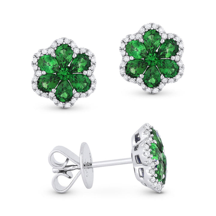 Beautiful Hand Crafted 18K White Gold  Emerald And Diamond Arianna Collection Stud Earrings With A Push Back Closure