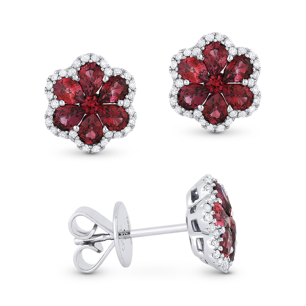 Beautiful Hand Crafted 18K White Gold  Ruby And Diamond Arianna Collection Stud Earrings With A Push Back Closure