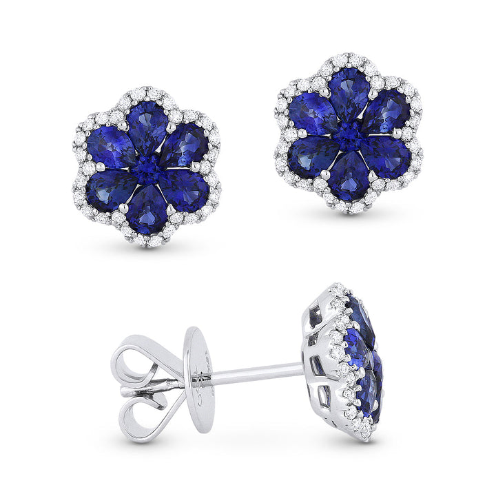 Beautiful Hand Crafted 18K White Gold  Sapphire And Diamond Arianna Collection Stud Earrings With A Push Back Closure