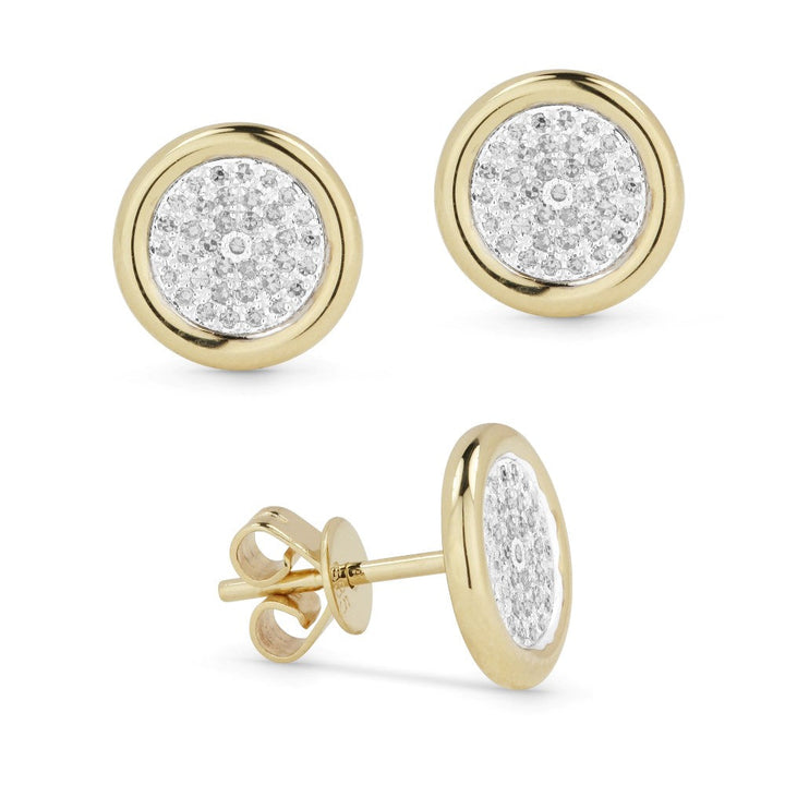 Beautiful Hand Crafted 14K Yellow Gold White Diamond Milano Collection Stud Earrings With A Push Back Closure