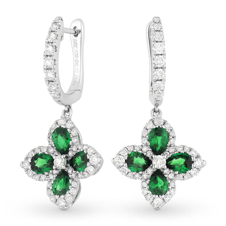 Beautiful Hand Crafted 18K White Gold  Emerald And Diamond Arianna Collection Drop Dangle Earrings With A Lever Back Closure