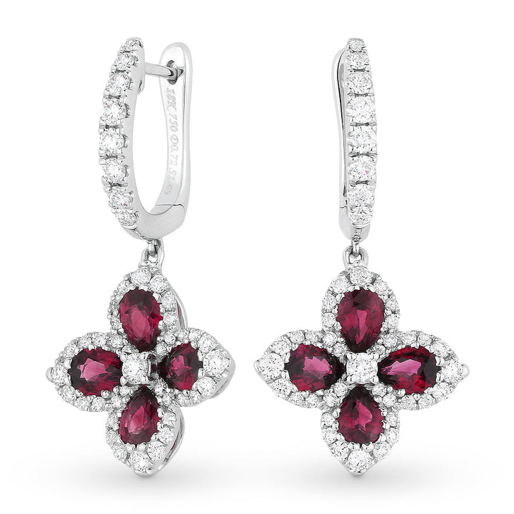 Beautiful Hand Crafted 18K White Gold  Ruby And Diamond Arianna Collection Drop Dangle Earrings With A Lever Back Closure