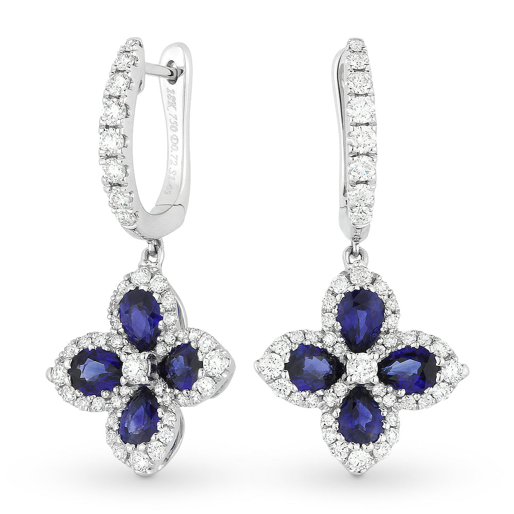 Beautiful Hand Crafted 18K White Gold  Sapphire And Diamond Arianna Collection Drop Dangle Earrings With A Lever Back Closure