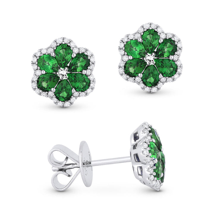 Beautiful Hand Crafted 18K White Gold  Emerald And Diamond Arianna Collection Stud Earrings With A Push Back Closure