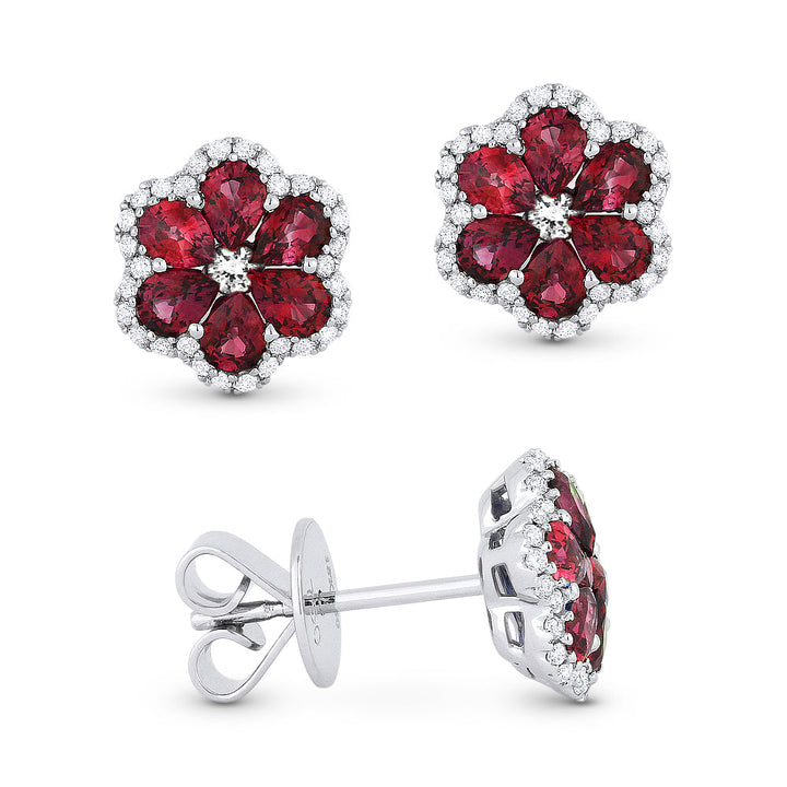 Beautiful Hand Crafted 18K White Gold  Ruby And Diamond Arianna Collection Stud Earrings With A Push Back Closure