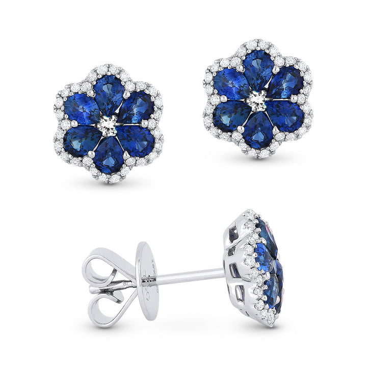 Beautiful Hand Crafted 18K White Gold  Sapphire And Diamond Arianna Collection Stud Earrings With A Push Back Closure