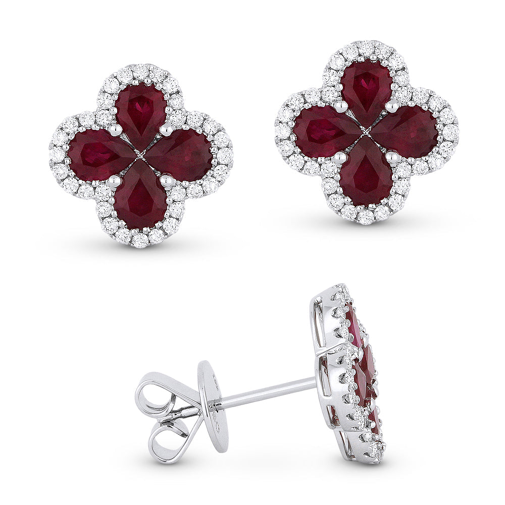 Beautiful Hand Crafted 18K White Gold  Ruby And Diamond Arianna Collection Stud Earrings With A Push Back Closure