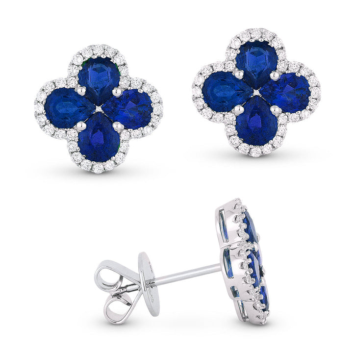 Beautiful Hand Crafted 18K White Gold  Sapphire And Diamond Arianna Collection Stud Earrings With A Push Back Closure
