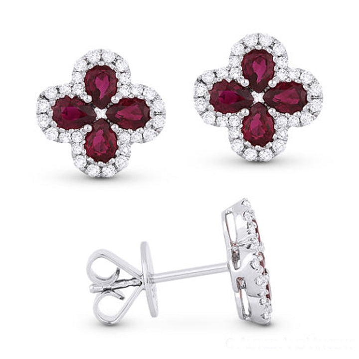 Beautiful Hand Crafted 18K White Gold  Ruby And Diamond Arianna Collection Stud Earrings With A Push Back Closure