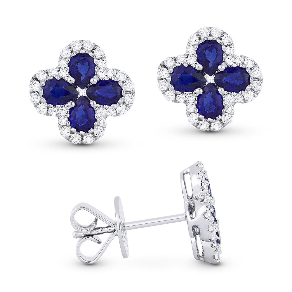 Beautiful Hand Crafted 18K White Gold  Sapphire And Diamond Arianna Collection Stud Earrings With A Push Back Closure