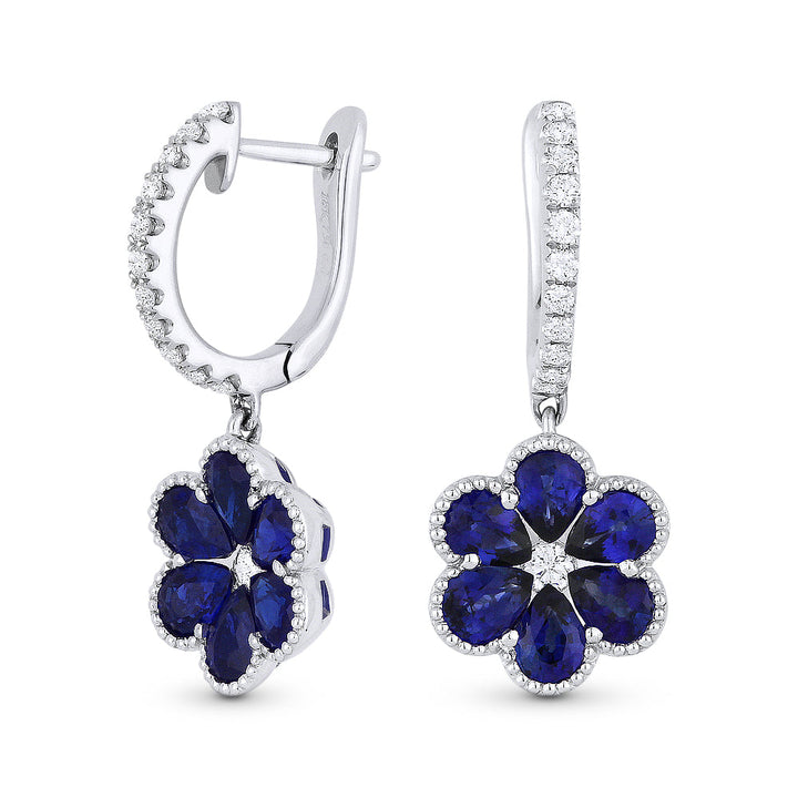 Beautiful Hand Crafted 18K White Gold  Sapphire And Diamond Arianna Collection Drop Dangle Earrings With A Lever Back Closure