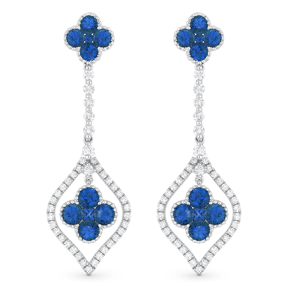 Beautiful Hand Crafted 18K White Gold  Sapphire And Diamond Arianna Collection Drop Dangle Earrings With A Lever Back Closure