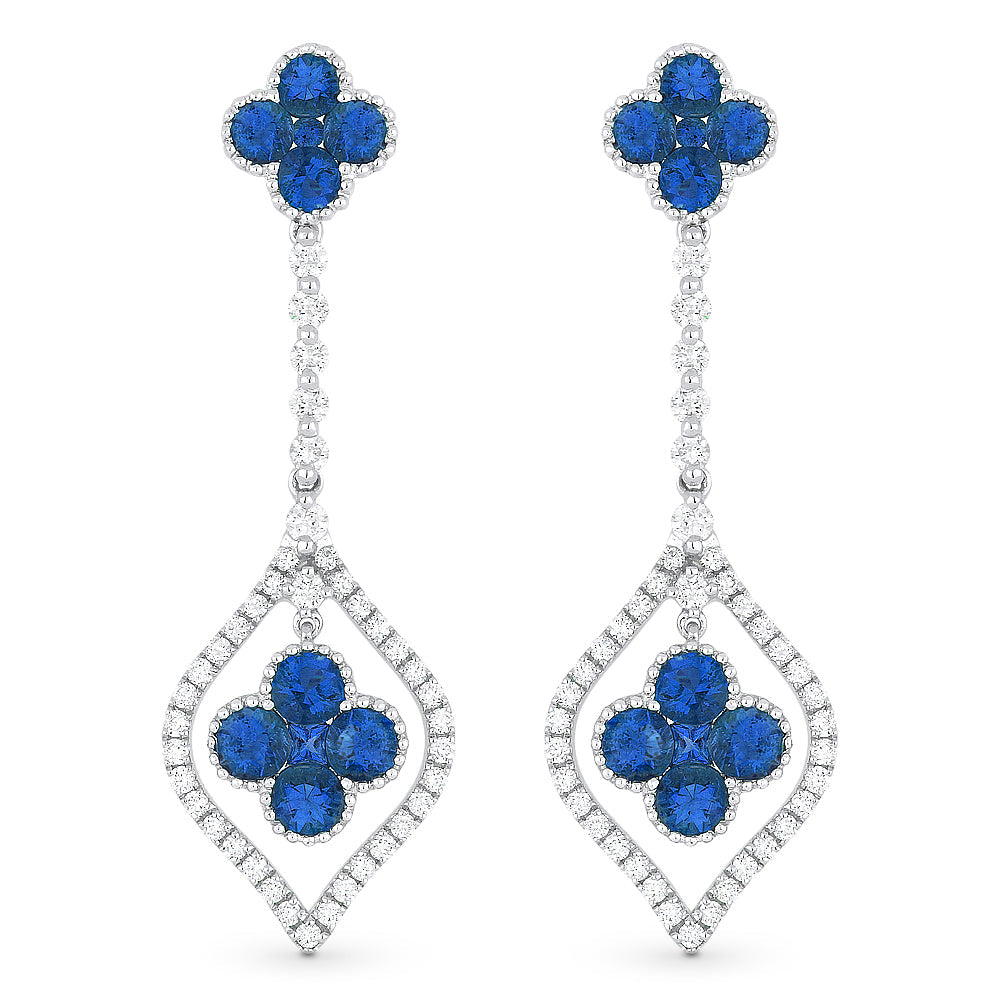 Beautiful Hand Crafted 18K White Gold  Sapphire And Diamond Arianna Collection Drop Dangle Earrings With A Lever Back Closure