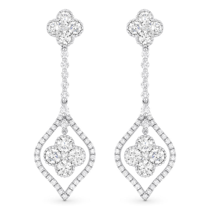 Beautiful Hand Crafted 18K White Gold White Diamond Milano Collection Drop Dangle Earrings With A Lever Back Closure