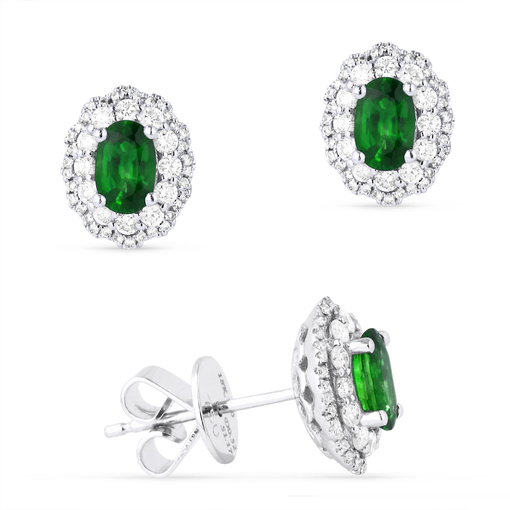 Beautiful Hand Crafted 14K White Gold  Emerald And Diamond Arianna Collection Stud Earrings With A Push Back Closure