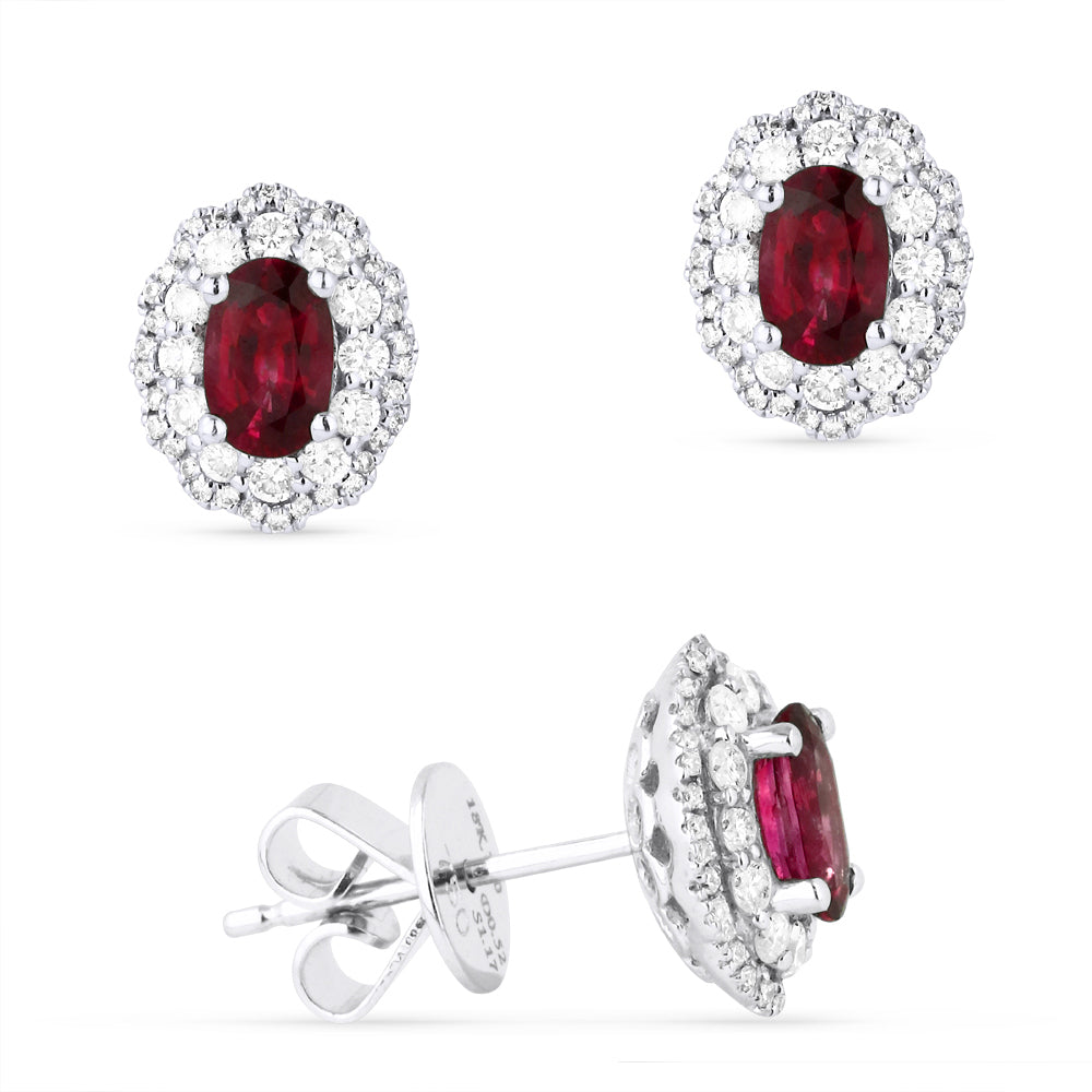 Beautiful Hand Crafted 14K White Gold  Ruby And Diamond Arianna Collection Stud Earrings With A Push Back Closure