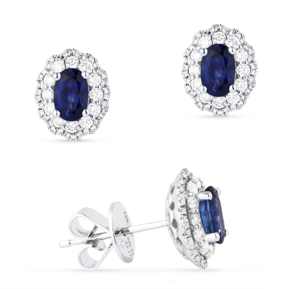 Beautiful Hand Crafted 14K White Gold  Sapphire And Diamond Arianna Collection Stud Earrings With A Push Back Closure