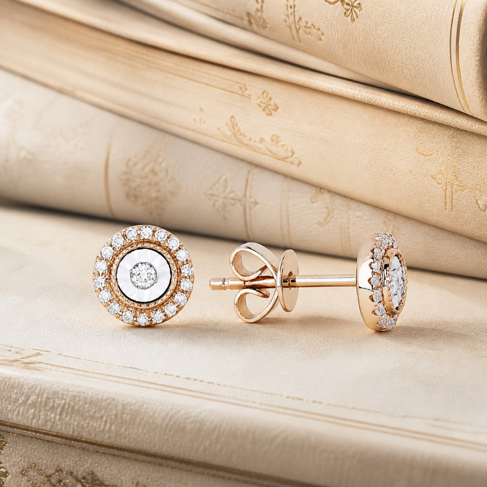 E1245 - 14K Gold Diamond Illusion Setting Stud Earrings