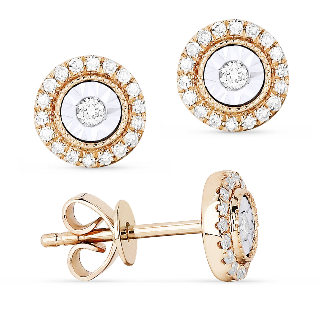 Beautiful Hand Crafted 14K Rose Gold White Diamond Lumina Collection Stud Earrings With A Push Back Closure