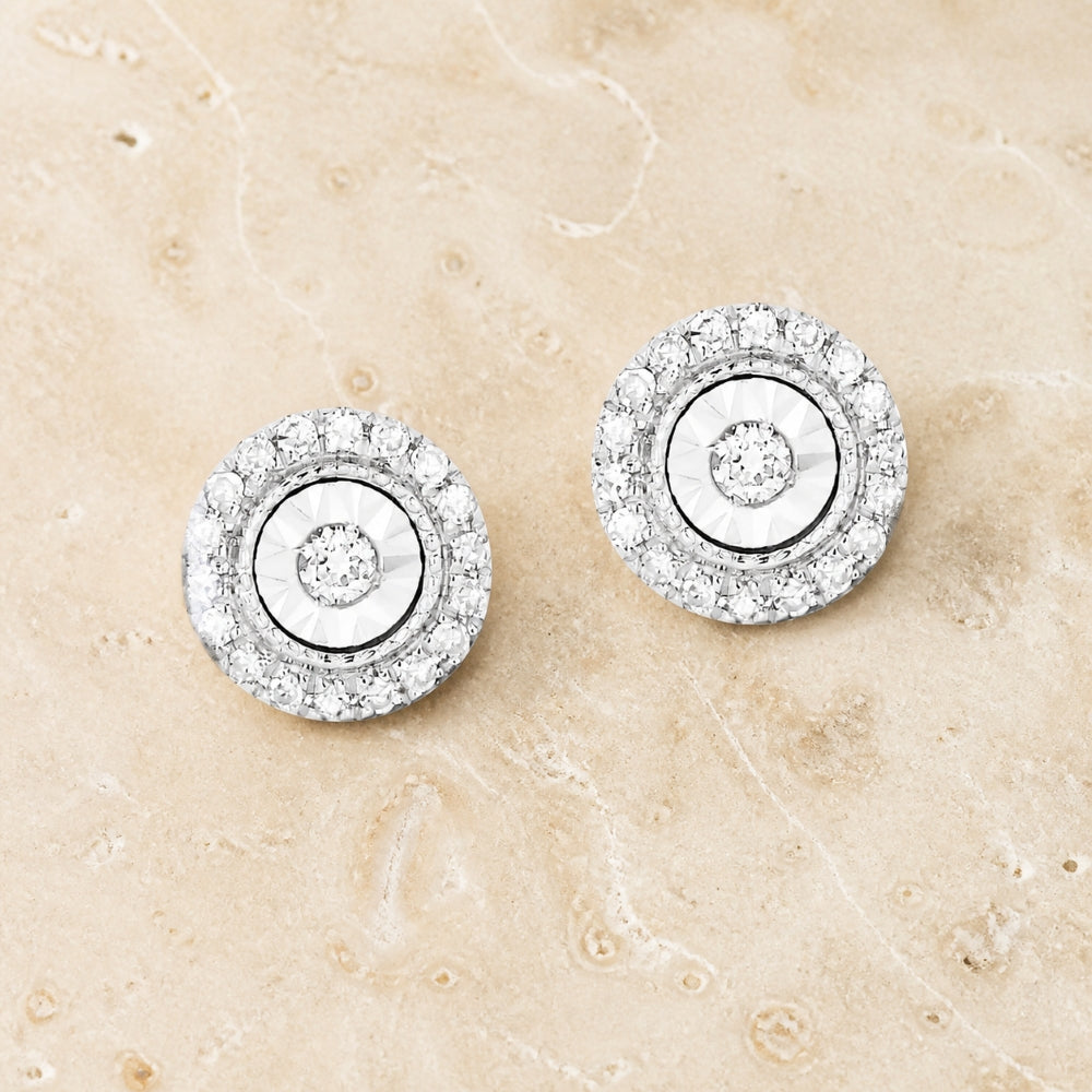 E1245 - 14K Gold Diamond Illusion Setting Stud Earrings