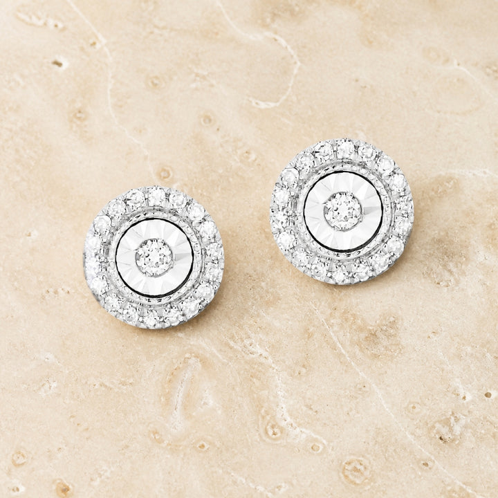 E1245 - 14K Gold Diamond Illusion Setting Stud Earrings