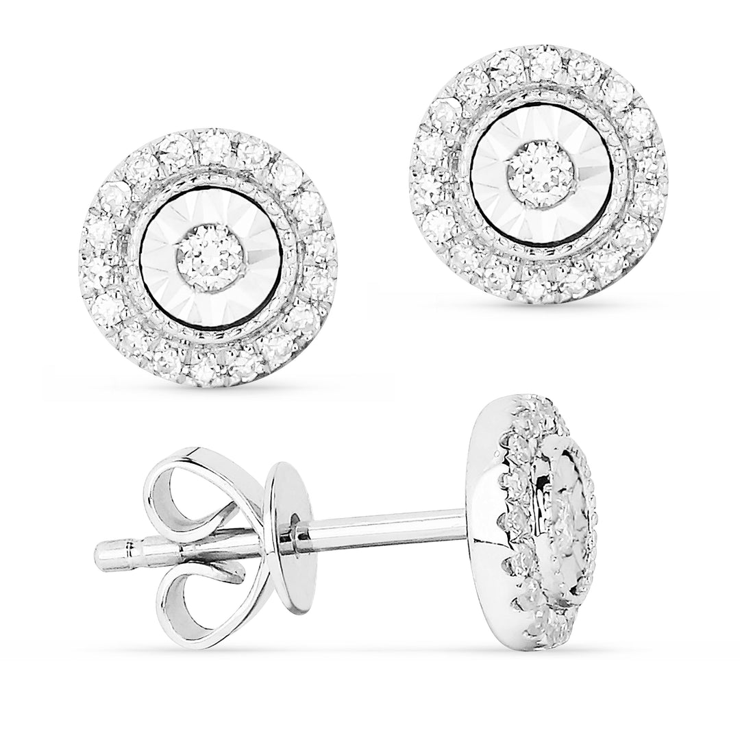 Beautiful Hand Crafted 14K White Gold White Diamond Lumina Collection Stud Earrings With A Push Back Closure