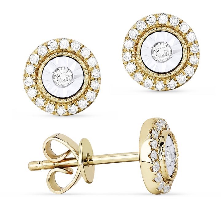 Beautiful Hand Crafted 14K Yellow Gold White Diamond Lumina Collection Stud Earrings With A Push Back Closure