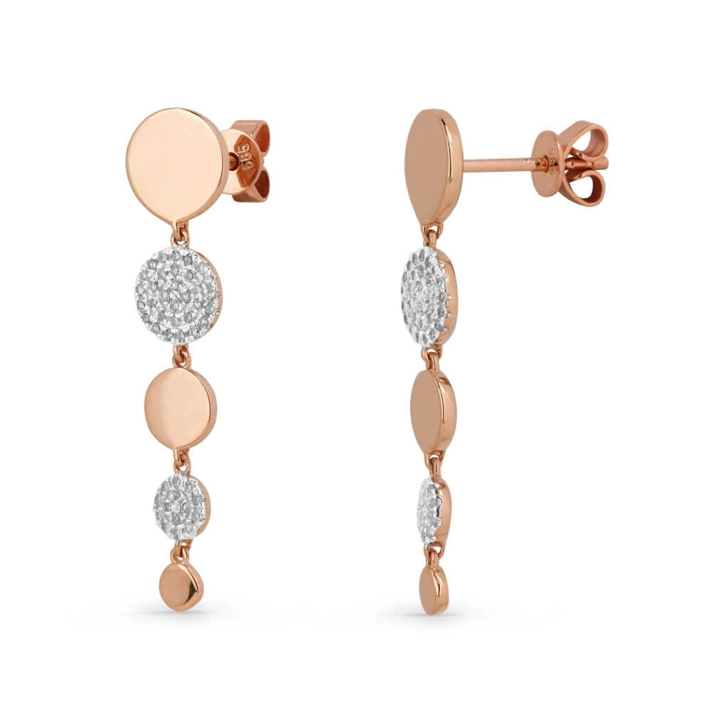 Beautiful Hand Crafted 14K Rose Gold White Diamond Milano Collection Drop Dangle Earrings With A Lever Back Closure