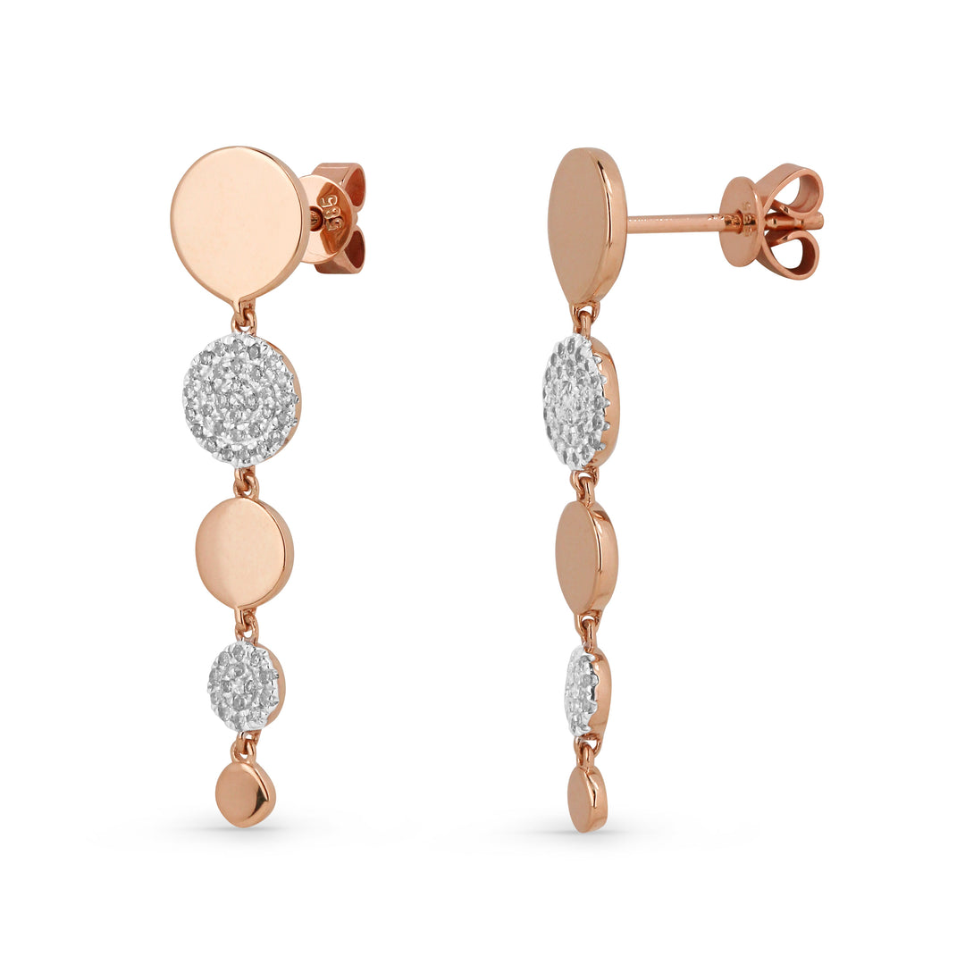 Beautiful Hand Crafted 14K Rose Gold White Diamond Milano Collection Drop Dangle Earrings With A Lever Back Closure