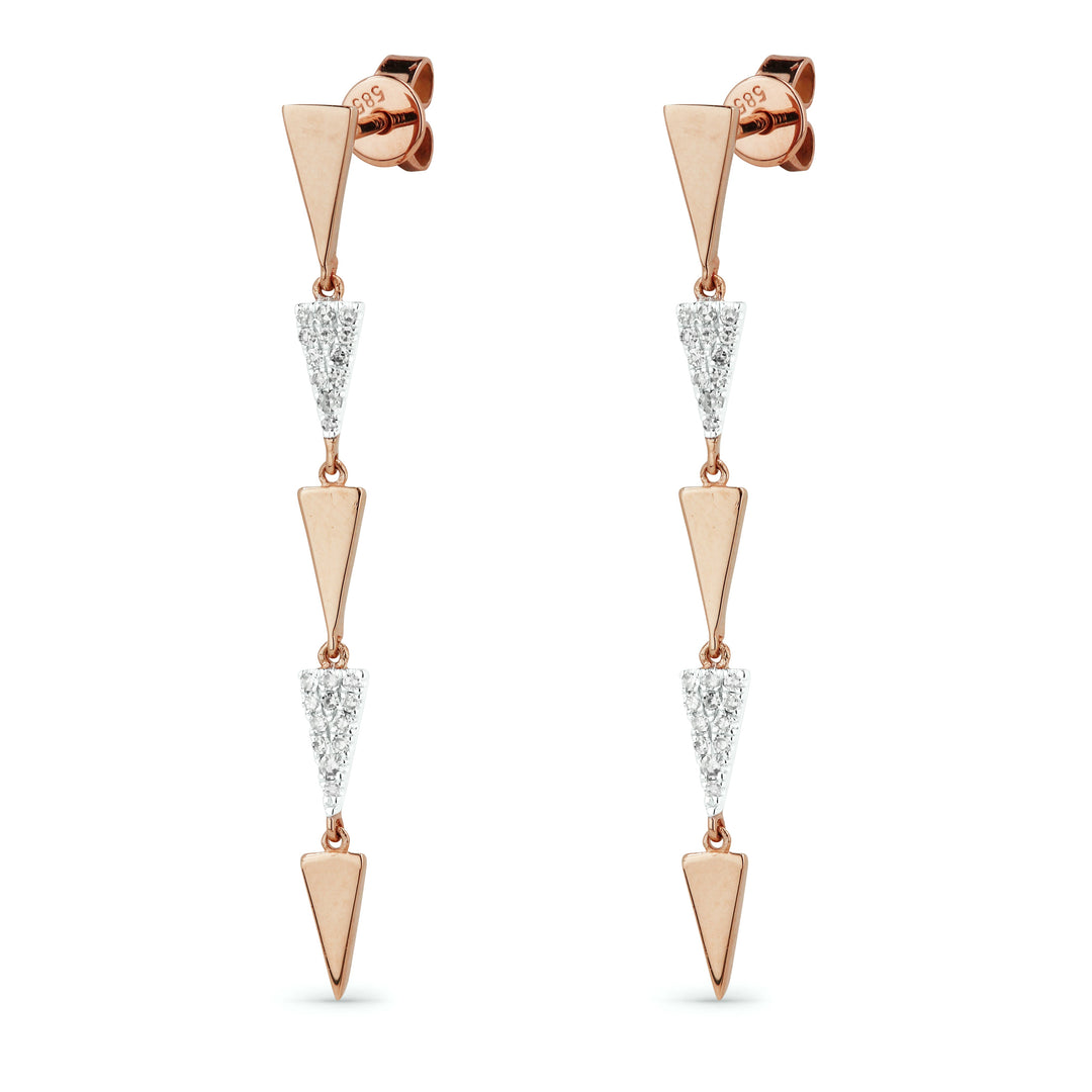 Beautiful Hand Crafted 14K Rose Gold White Diamond Milano Collection Drop Dangle Earrings With A Lever Back Closure