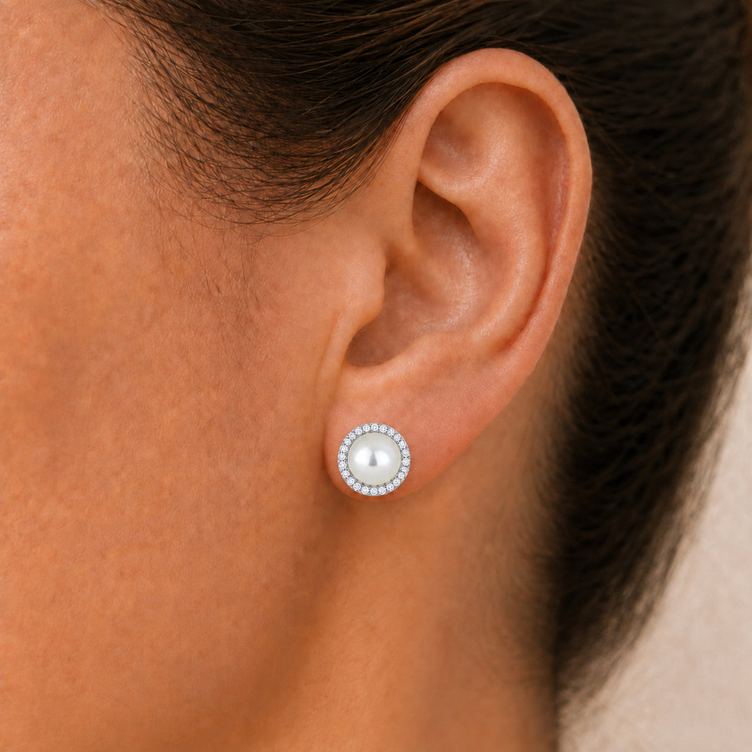 E1266 - 14K Gold Pearl Round Stud Earrings