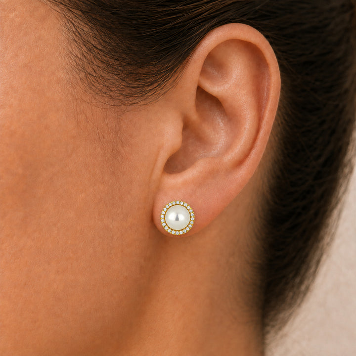 E1266 - 14K Gold Pearl Round Stud Earrings