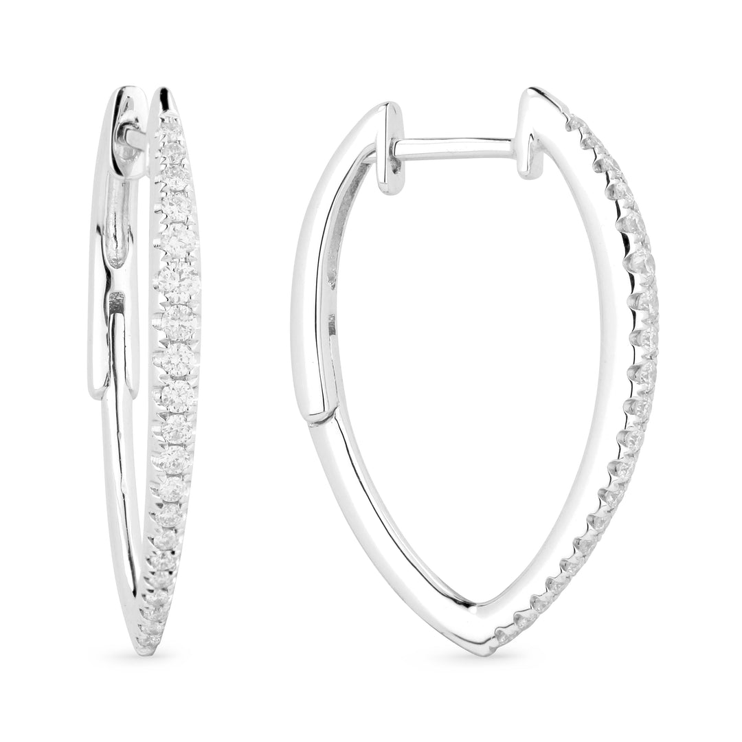 Beautiful Hand Crafted 14K White Gold White Diamond Milano Collection Hoop Earrings With A Hoop Closure