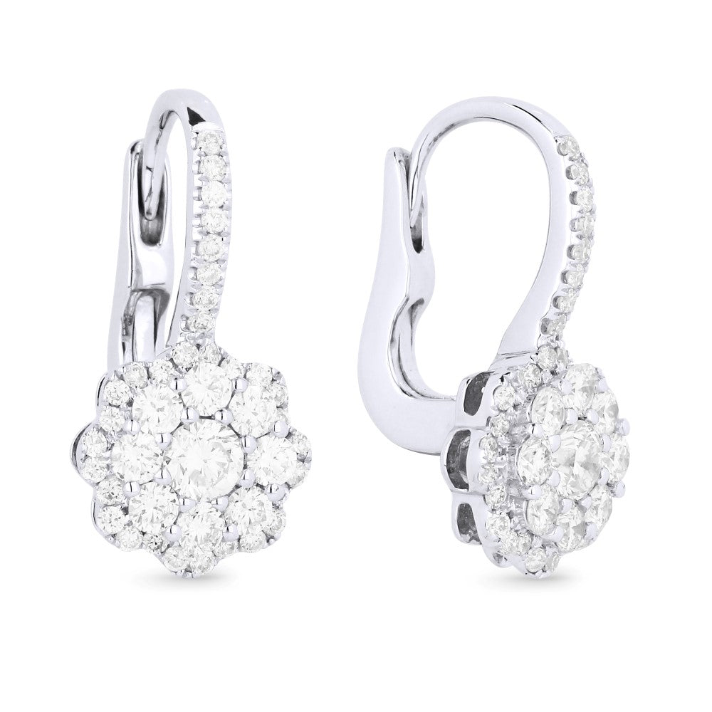 Beautiful Hand Crafted 14K White Gold White Diamond Lumina Collection Drop Dangle Earrings With A Lever Back Closure