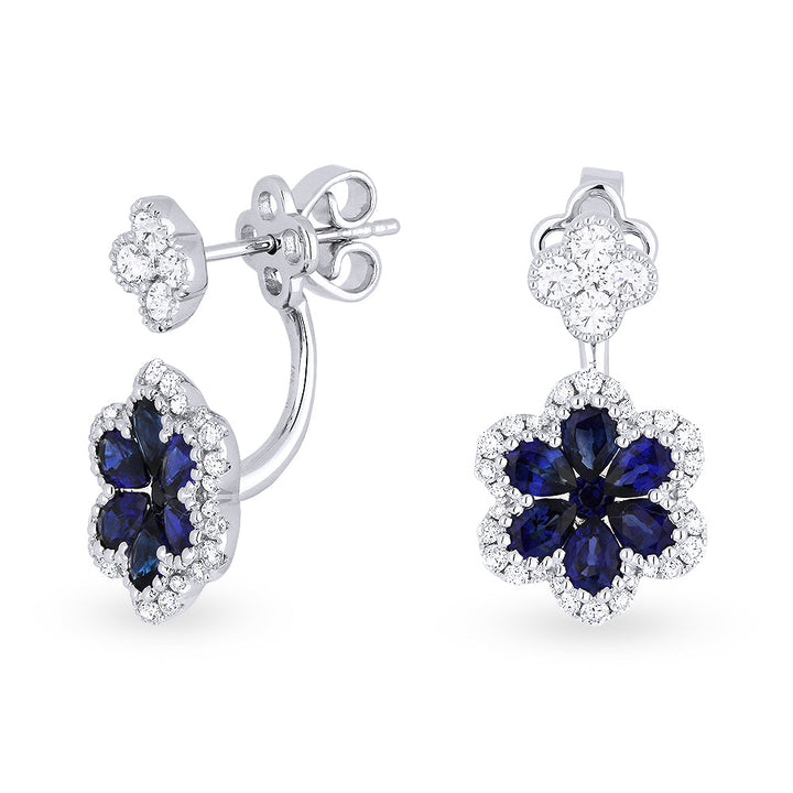 Beautiful Hand Crafted 18K White Gold  Sapphire And Diamond Arianna Collection Drop Dangle Earrings With A Lever Back Closure