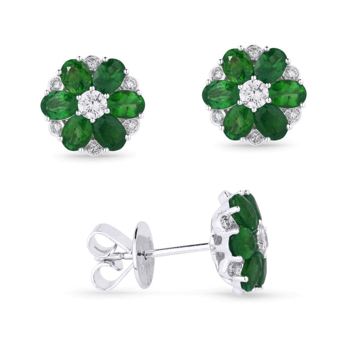 Beautiful Hand Crafted 18K White Gold  Emerald And Diamond Arianna Collection Stud Earrings With A Push Back Closure