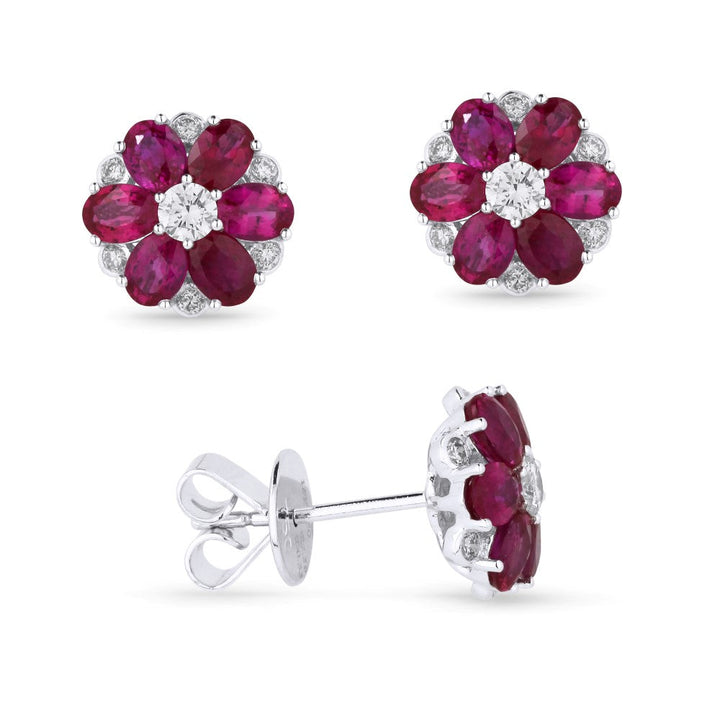 Beautiful Hand Crafted 18K White Gold  Ruby And Diamond Arianna Collection Stud Earrings With A Push Back Closure