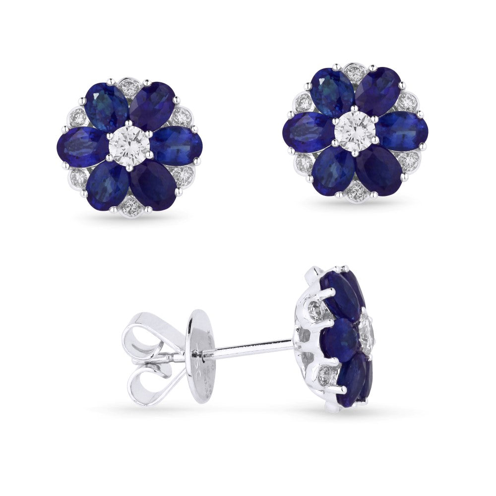 Beautiful Hand Crafted 18K White Gold  Sapphire And Diamond Arianna Collection Stud Earrings With A Push Back Closure