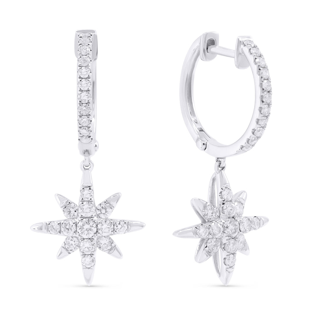 Beautiful Hand Crafted 14K White Gold White Diamond Milano Collection Drop Dangle Earrings With A Lever Back Closure