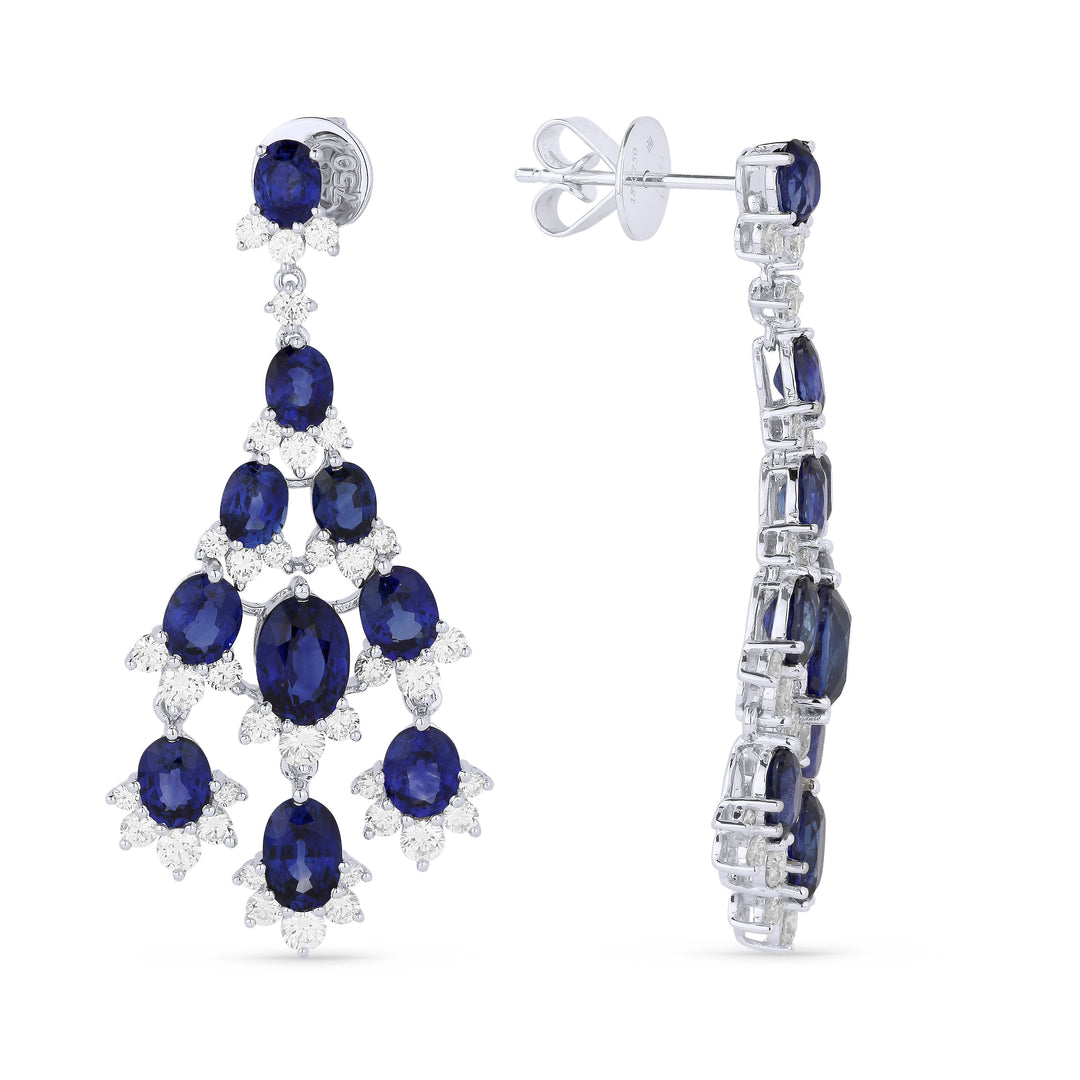 Beautiful Hand Crafted 18K White Gold  Sapphire And Diamond Arianna Collection Drop Dangle Earrings With A Lever Back Closure