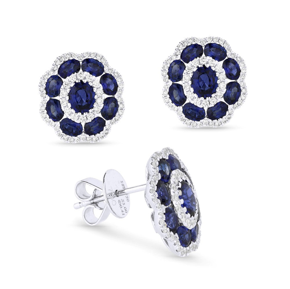 Beautiful Hand Crafted 18K White Gold  Sapphire And Diamond Arianna Collection Stud Earrings With A Push Back Closure